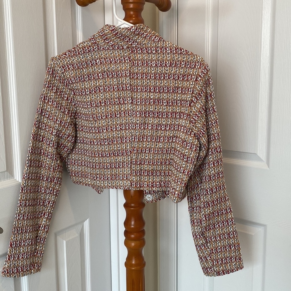 Tweed Shawl Collar One Snap Button Crop Kacket - Picture 5 of 9